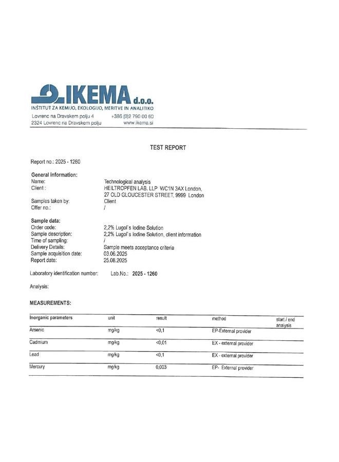 Heiltropfen 2.2% Lugol's Iodine Solution (3.4 Fl Oz), Pharmaceutical Grade, Lugols Solution Made with Iodine and Potassium Iodide. ® - Image 2